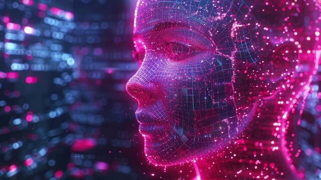 Conceptual art of artificial intelligence in a cyber environment. Smooth looping time lapse video animation background
