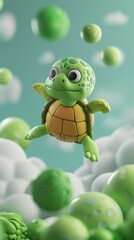 Obraz premium cartoon turtle 3d with balls.