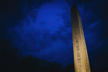               Evening photo of the Theodosius Obelisk near the Blue Mosque in Istanbul. Istanbul...