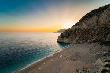 Kaputas beach. People enjoying the sun and the sea on the turquoise sea and sandy beach of...