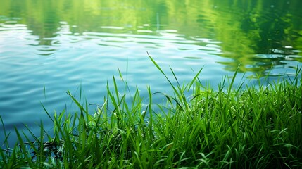 Obraz premium Lush grass growing along the shores image