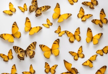 Fototapeta premium yellow butterflies background white