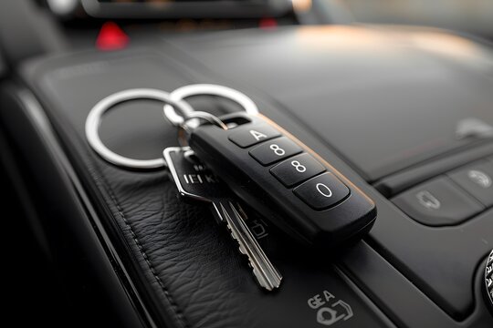 Close-Up of Car Keys on a Vehicle Console