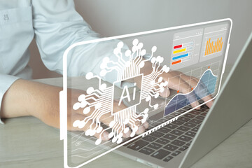 Artificial intelligence,AI Learning,modern technology,Business concept.,Businessman using laptop...