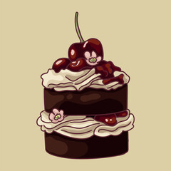 mini cake with chocolate and cherry