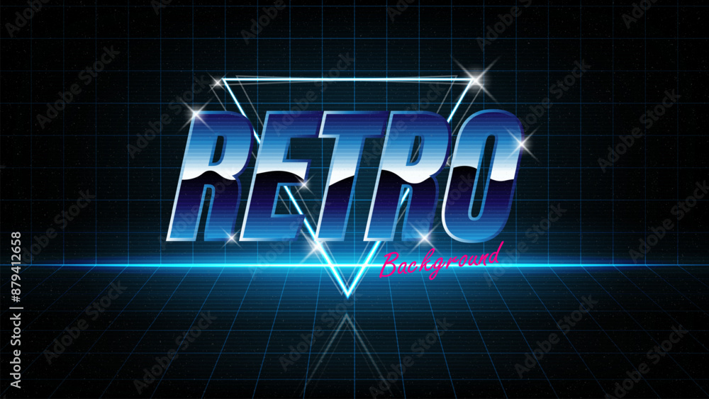 Poster retro background. synthwave wireframe landscape for game assets in vector illustrations.retro futuri