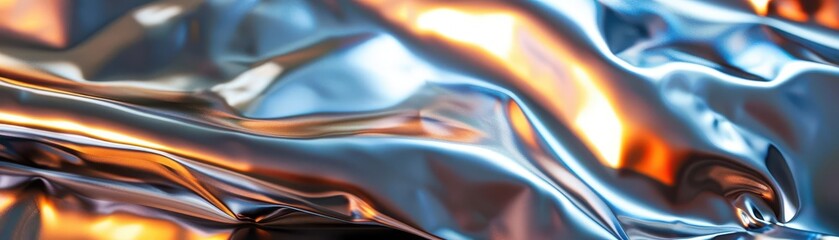 A macro shot of shimmering metallic foil, capturing its reflective surface and intricate details