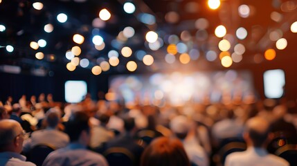 Dynamic Blurred Background of a Vibrant Scientific Conference with Engaged Attendees Discussing and Presenting