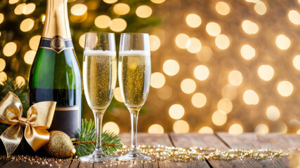 Festive Champagne Toast on Vibrant Red Background