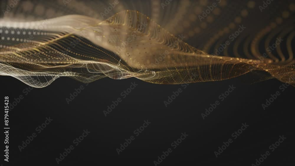 Poster Futuristic video animation with particle wave object in slow motion and space for text, 4096x2304 loop 4K