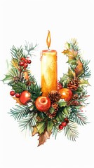 candles in a Christmas wreath.