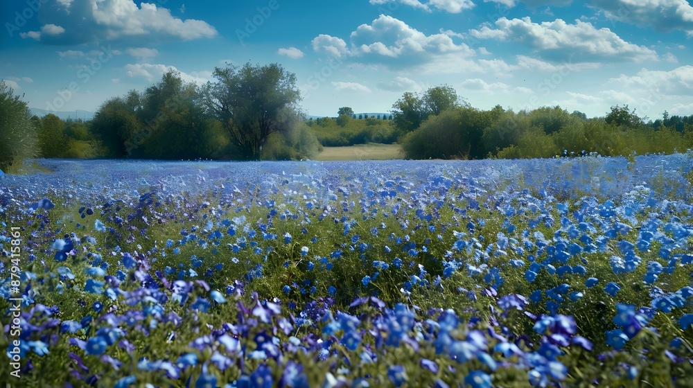 Poster fields of lobelia bright blue flowers grow picture