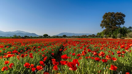 Fields of poppies bright red flowers grow image