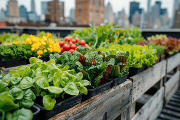 Fototapeta premium Urban Rooftop Garden with Fresh Vegetables 