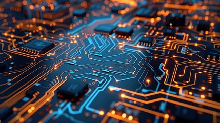 Futuristic Digital Healthcare Innovation: Abstract Glowing Circuit Board Design for Medical Data Processing