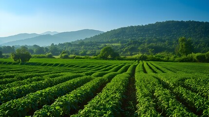 Mint fields and green bushes are neatly planted img
