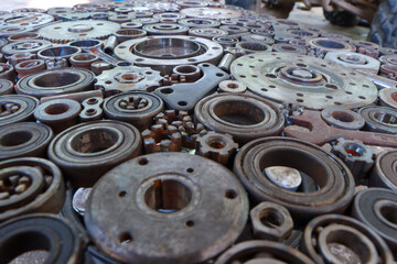 bearing texture background, rusty old metal car mechanic parts.