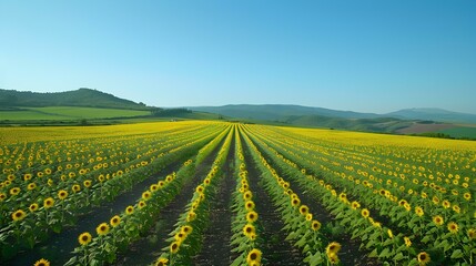 Sunflower fields yellow flowers stretch towards the sun image