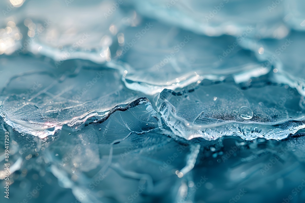 Poster close-up of cracked ice surface with intricate patterns
