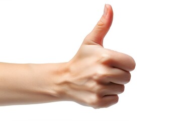 Hand Giving a Thumbs Up Gesture on a White Background