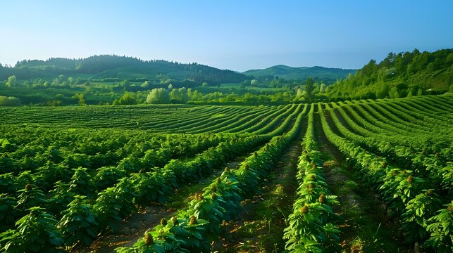 Hop fields green bushes with pine cones picture