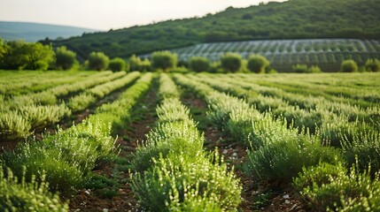 Fields of thyme green bushes with small flowers img