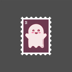 Cute ghost postmark vector flat Illustration. Halloween retro Postage stamp. Fun postage stamp vector designs for using on envelopes. Mail and post office concept.