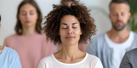 A diverse group of people engaged in mindful activities fostering community and mental health. Concept Community Wellness, Mindfulness Practices, Diversity & Inclusion, Mental Health