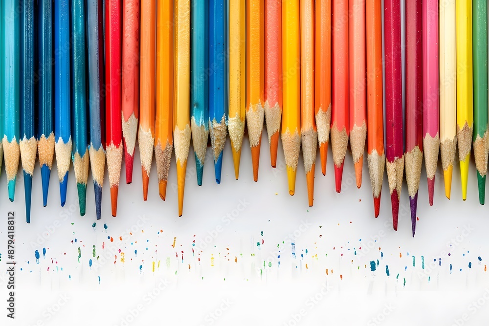 Poster vibrant array of colored pencils with artistic splatter