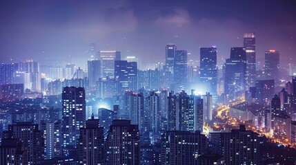 Obraz premium Glowing Skyscrapers: Embracing Urban Globalization and Economic Prosperity