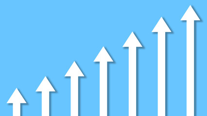 矢印　上向き　上がる　右肩上がり　素材　立体　シンプル　抽象的　増加　アップ　伸びる　好調　成績　業績　学力　価格　物価　値上がり　売上　株価　資産　景気　発展　上達　16:9