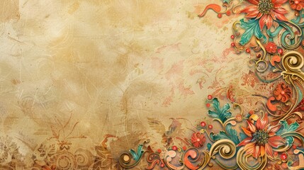 Moroccan style banner with vintage paper texture and floral design Template with space for text