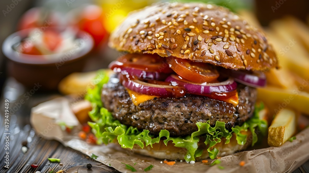 Wall mural the burger a delicious burger featuring a tender image