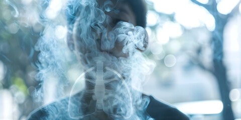 Respiratory Illness Triggered by Smoking or Environmental Factors. Concept Lung Cancer, COPD, Asthma, Smoking Cessation, Air Quality