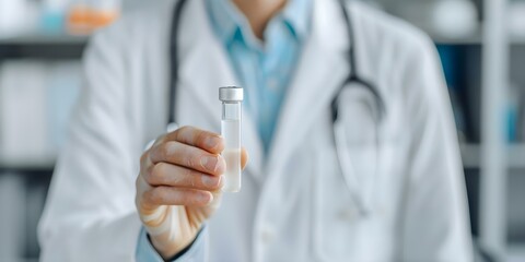 Doctor conducting health checkup in research lab with test tube. Concept Medical Research, Health Checkup, Laboratory Setting, Test Tube Analysis