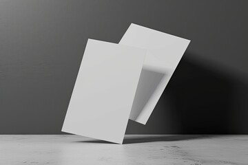 Minimalist blank paper sheets floating in dark studio