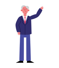 senior man president character waving hand