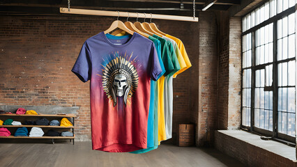 Fototapeta premium T-shirt with indian head on hanger in loft interior