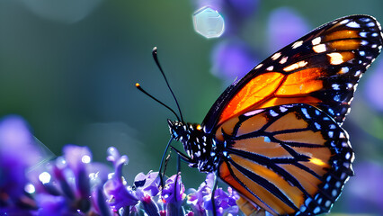 Butterfly on lavender flower in the garden. Macro photography