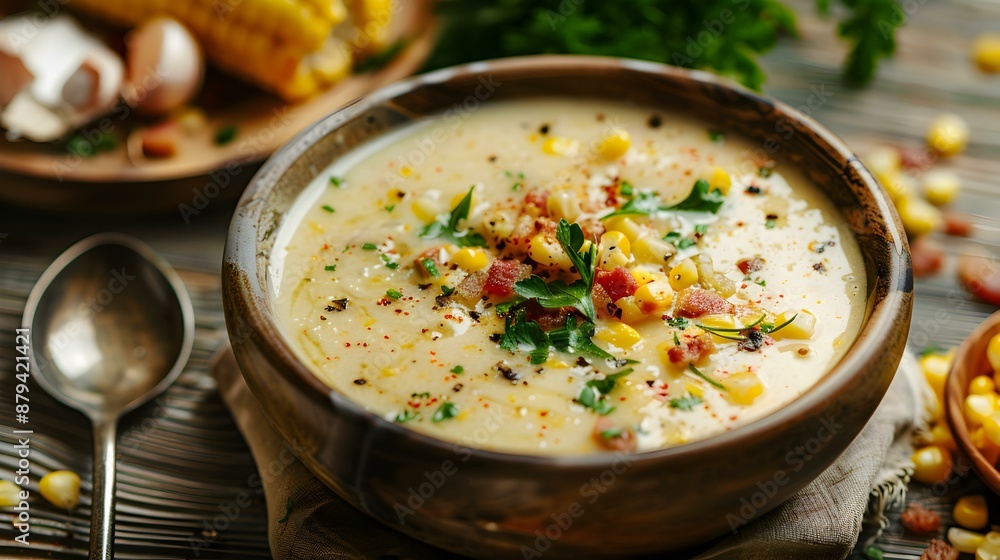 Poster Corn soup is sweet and creamy made picture