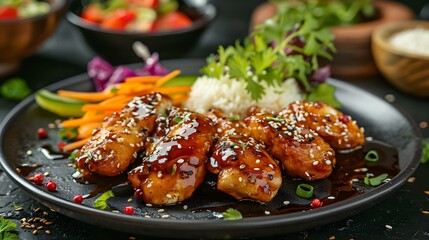 Teriyaki chicken juicy pieces of chicken fried until picture