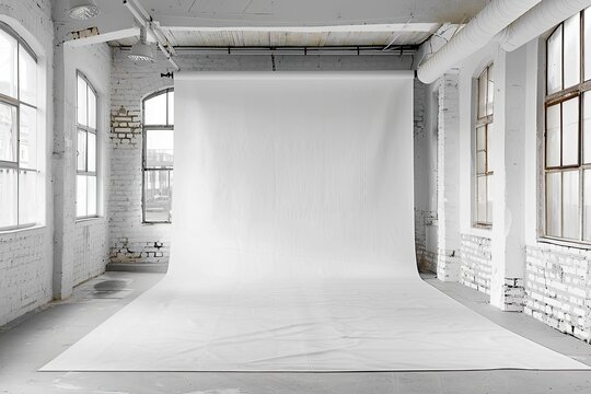 Minimalist Photography Studio with White Background and Brick Walls