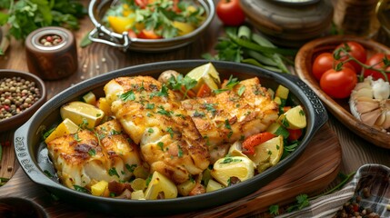 Fototapeta premium Merluza a la plancha is fried hake seasoned image