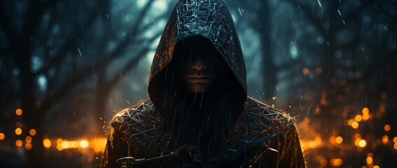 blue digital hacker with glowing binary code, ai in cybersecurity systems, threat detection algorithms, penetration testing tools, digital forensics analysis. cybercrime, cyber attack