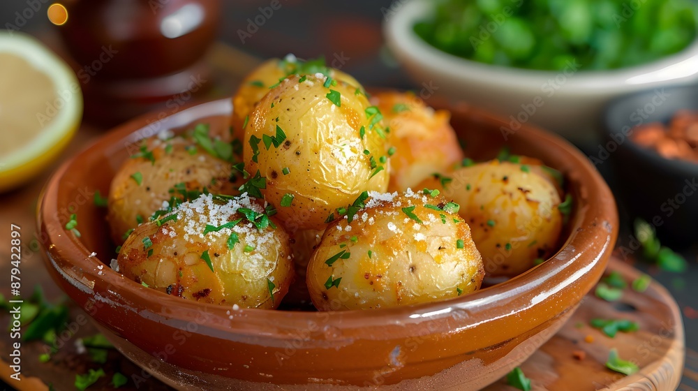 Wall mural papas arrugadas are wrinkled potatoes cooked in salt image