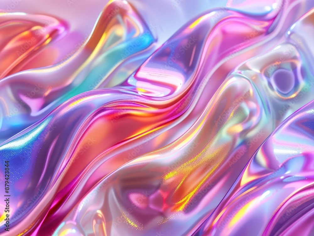 Poster abstract 3d render of fluid organic shapes in iridescent colors smooth glossy surfaces reflect light