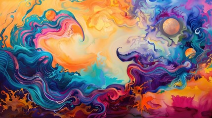 Vibrant swirls of neon watercolor psychedelic