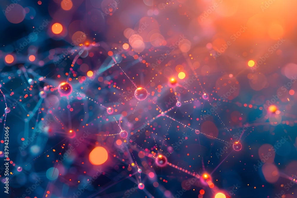Poster abstract visualization of a network of glowing nodes and connections