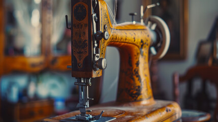 Sewing machines arranged in a workshop.
