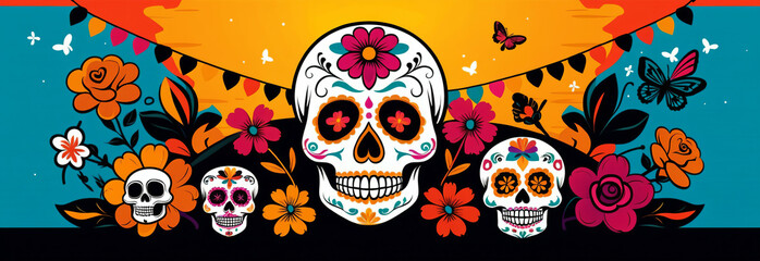 Day of the Dead. Dia de los Muertos themed banner background with empty space to enter your text